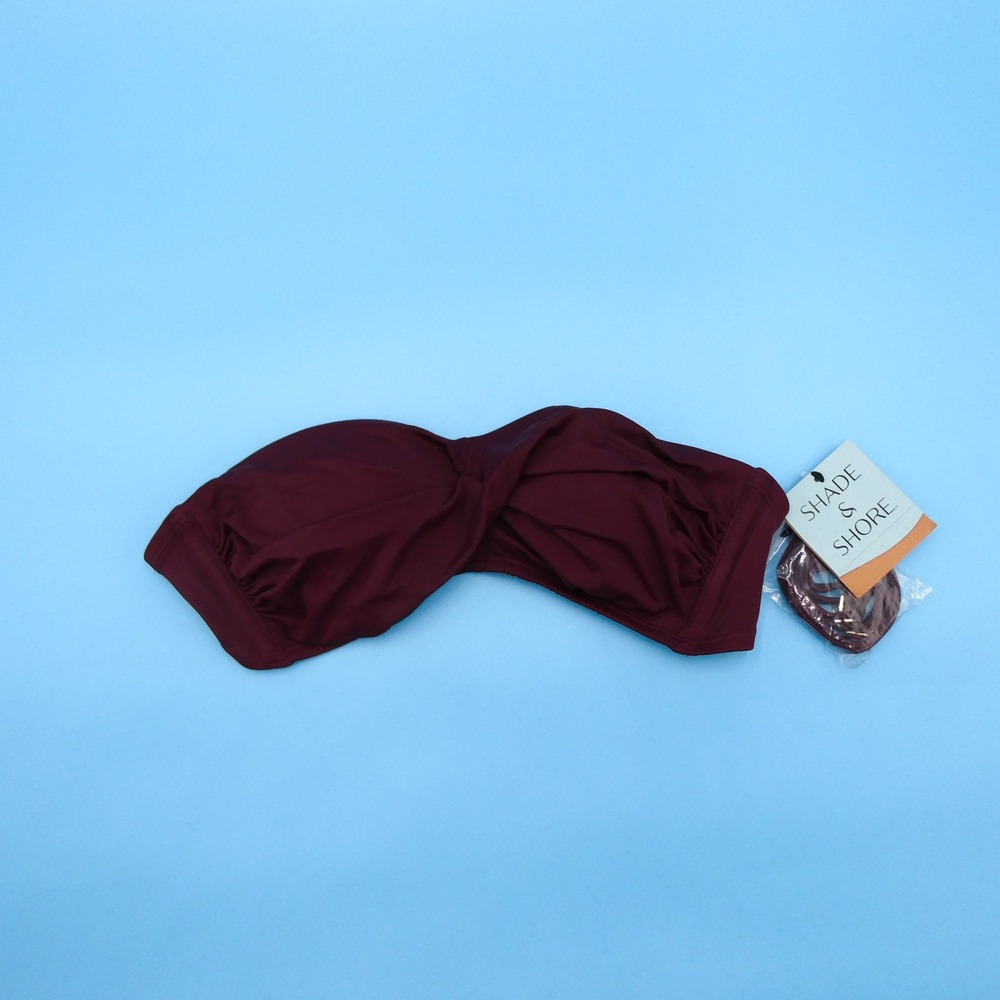 Shade & Shore Bikini Top Womens Small Twist Front Burgundy Strapless Nylon Blend
